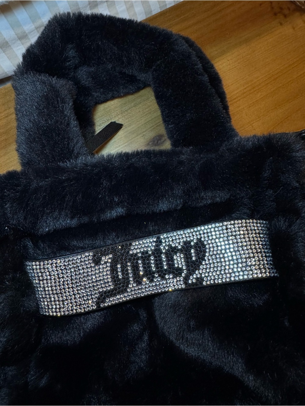 Juicy Couture Black Faux Fur Mini Tote with Rhinestone Logo - Picture 2 of 4